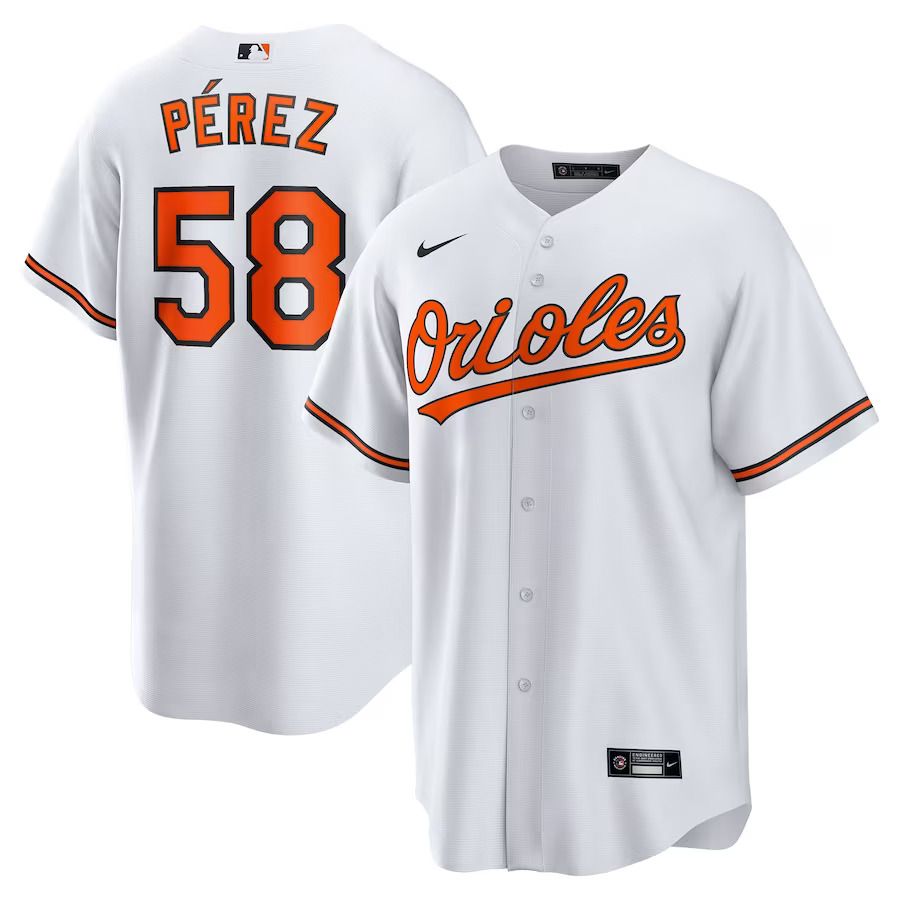 Men Baltimore Orioles #58 Cionel Perez Nike White Home Replica Player MLB Jersey